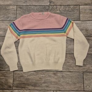 Vintage 80s Style Pastel Rainbow Stripe Knit Sweater - Medium